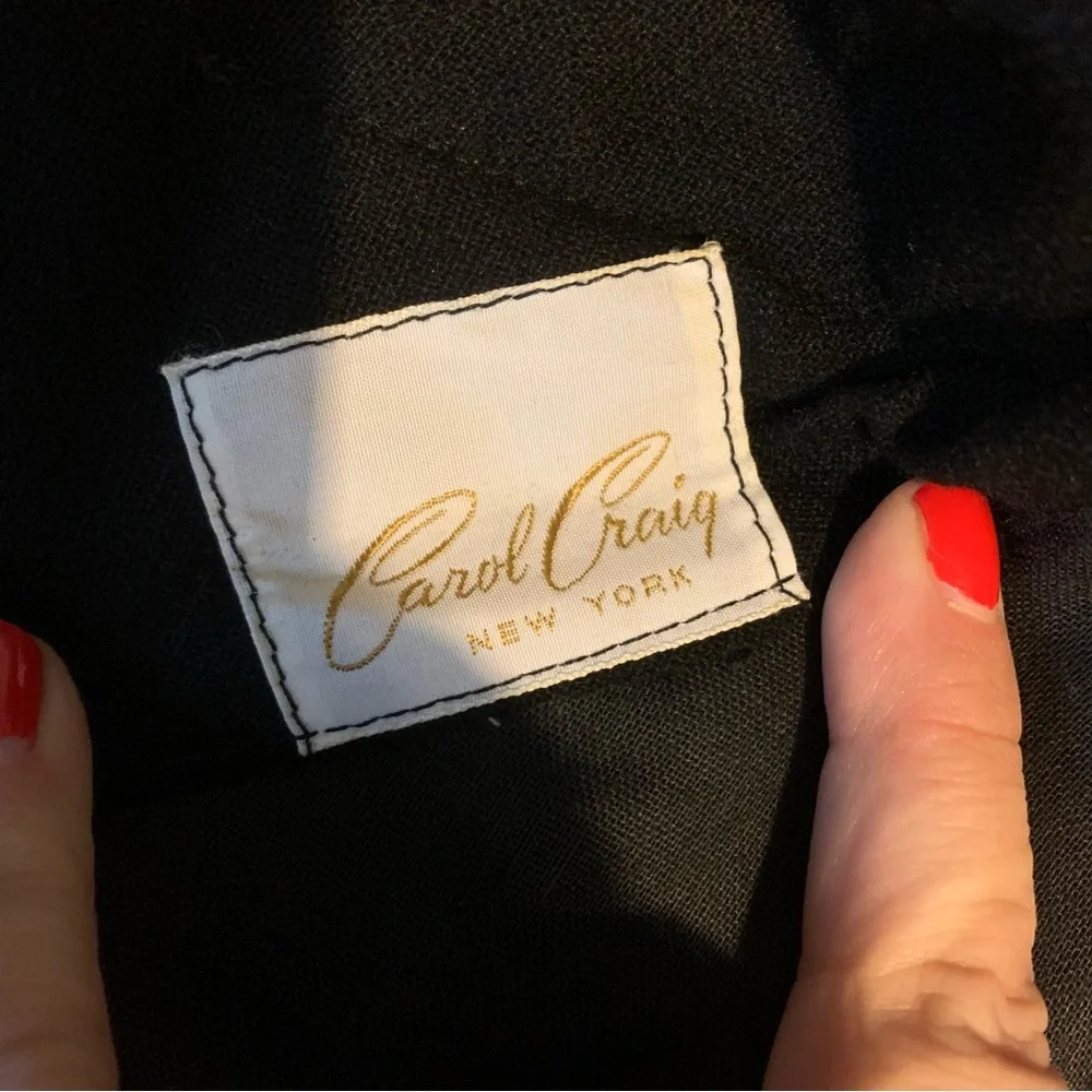 VINTAGE 1960'S CAROL CRAIG BLACK WOOL COCKTAIL WIGGLE DRESS (S) - Picture 12 of 14